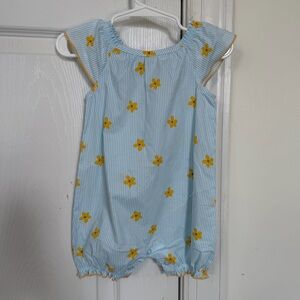 Carter's Striped Blue Romper with Yellow Flowers 100% cotton